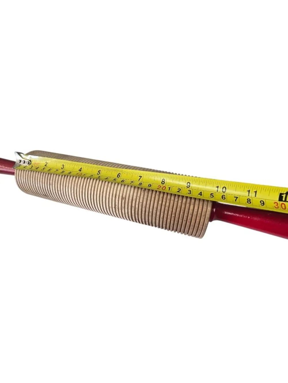 Vintage Wooden Ribbed Rolling Pin with Red Handles